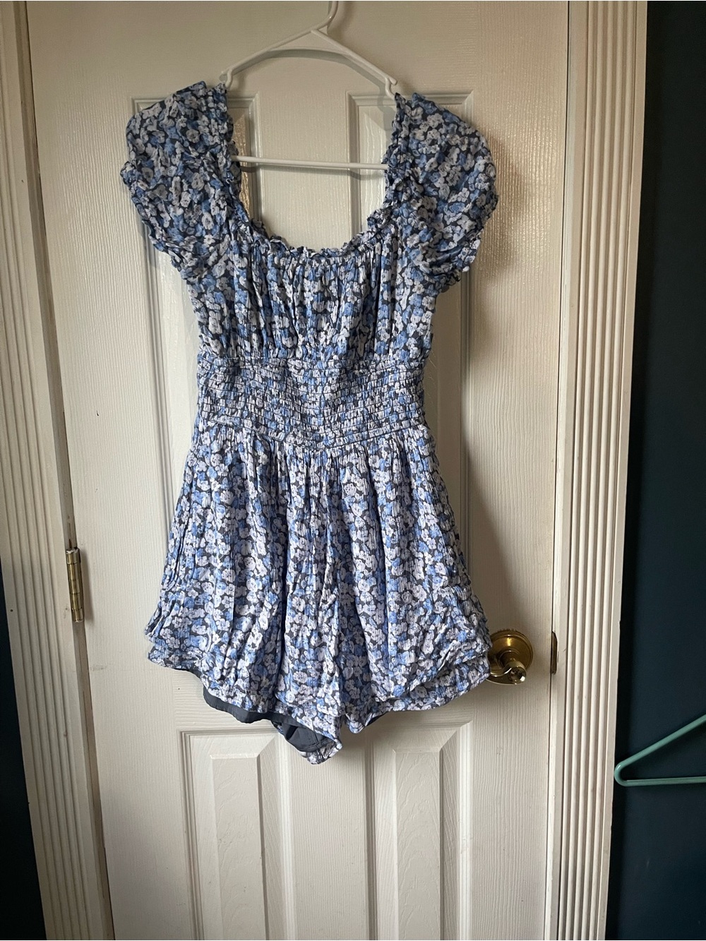Hollister blue floral romper size medium